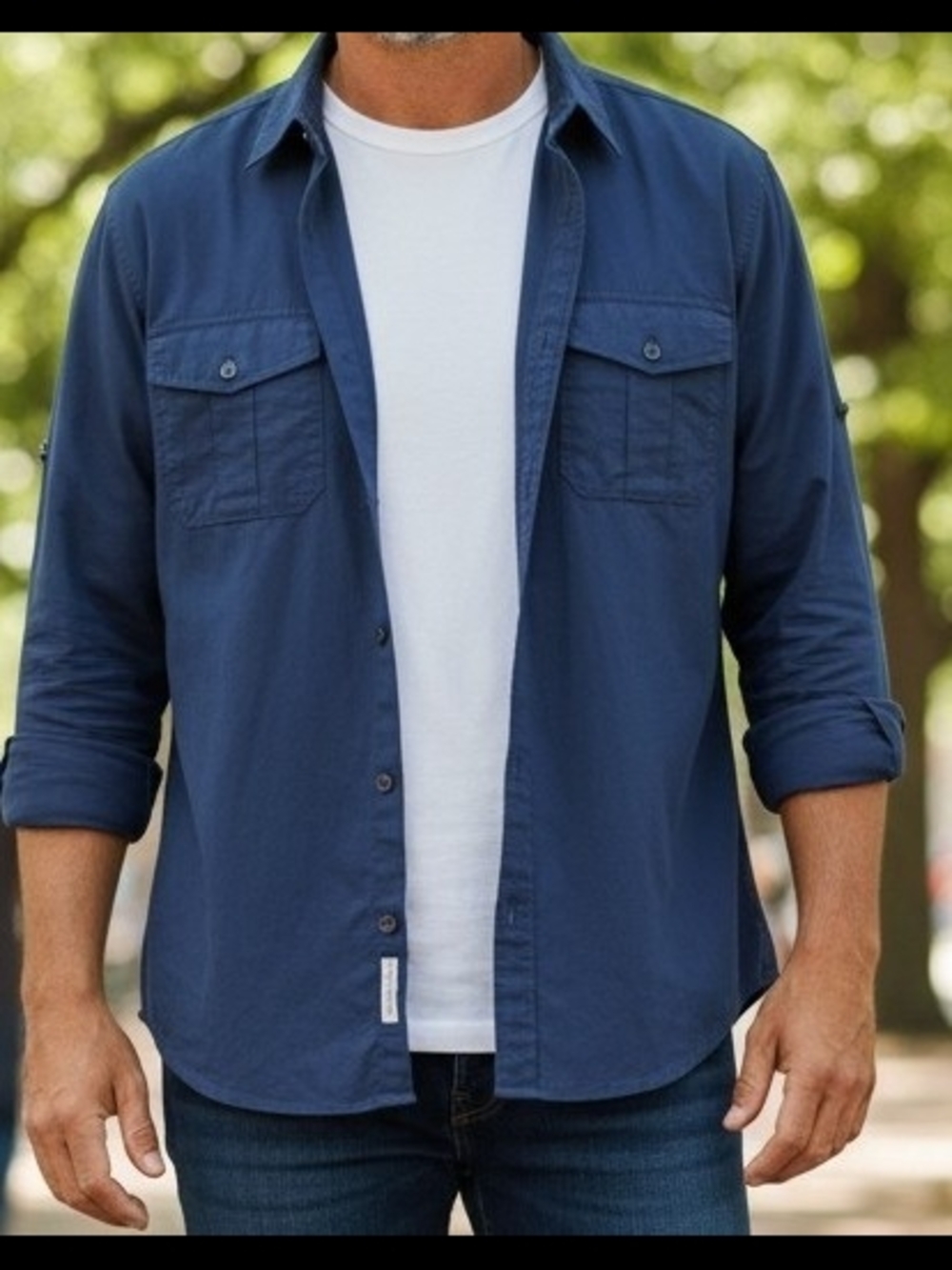 Bruno New York Mens Navy Blue Button-Up Utility Shirt Casual Long Sleeve XL